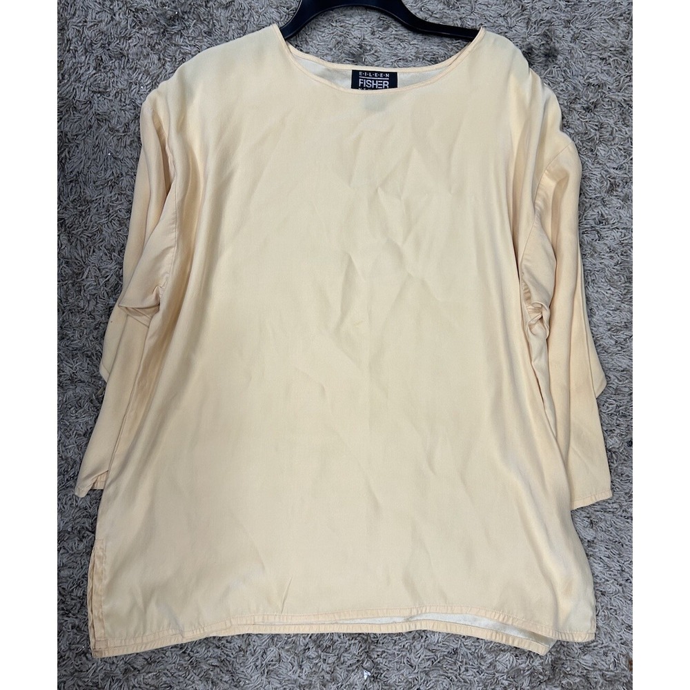 Eileen Fisher Womens Size S/M Yellow 3/4 Sleeve Vintage Silk Top (S1)